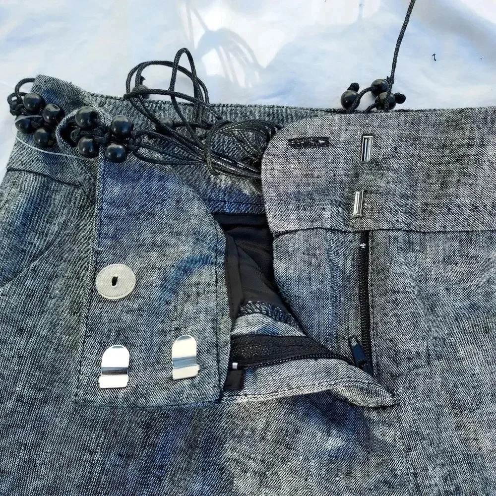 NWT BCX Shorts with Belt and Button Detail on Legs Linen and Cotton Blend Grey 3 - Picture 13 of 14